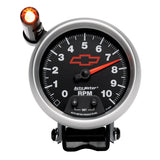 GAGE, TACH, 3 3/4", 10K RPM, PED W/ EXT. QUICK-LITE, CHEVY RED BOWTIE, BLACK