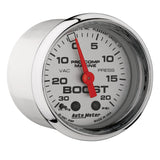 GAUGE, VAC/BOOST, 2 1/16", 30INHG-20PSI, MECHANICAL, MARINE CHROME