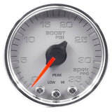 GAUGE, BOOST, 2 1/16", 35PSI, STEPPER MOTOR W/PEAK & WARN, SLVR/CHRME, SPEK-PRO