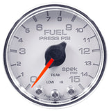 GAUGE, FUEL PRESS, 2 1/16", 15PSI, STEPPER MOTOR W/PEAK & WARN, WHT/CHRM, SPEK