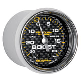 GAUGE, VAC/BOOST, 2 1/16", 30INHG-20PSI, MECHANICAL, MARINE CARBON FIBER