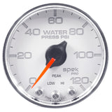 GAUGE, WATER PRESS, 2 1/16", 120PSI, STEPPER MOTOR W/PEAK & WARN, WHT/CHRM, SPEK