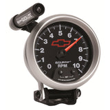 GAGE, TACH, 3 3/4", 10K RPM, PED W/ EXT. QUICK-LITE, CHEVY RED BOWTIE, BLACK