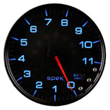 GAUGE, TACHOMETER, 5", 11K RPM, W/SHIFT LIGHT & PEAK MEM, BLACK/BLACK, SPEK-PRO — Red (P23932)
