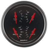 3-3/8" QUAD GAUGE, 100 PSI/100-250 F/8-18V/0-90 Ohm, DESIGNER BLACK
