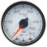 GAUGE, BOOST, 2 1/16", 60PSI, STEPPER MOTOR W/PEAK & WARN, WHT/BLK, SPEK-PRO — Red (P30412)