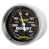 GAUGE, VAC/BOOST, 2 1/16", 30INHG-20PSI, MECHANICAL, MARINE CARBON FIBER