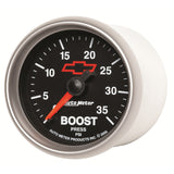 GAUGE, BOOST, 2 1/16", 35PSI, MECHANICAL, CHEVY RED BOWTIE, BLACK