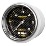 3-3/8" IN-DASH TACHOMETER, 0-6,000 RPM, MARINE CARBON FIBER