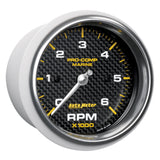 3-3/8" IN-DASH TACHOMETER, 0-6,000 RPM, MARINE CARBON FIBER