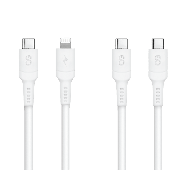 LOGiiX Sync & Charge 2 Pack 1.5M USB-C to USB-C and USB-C to Lightning - White