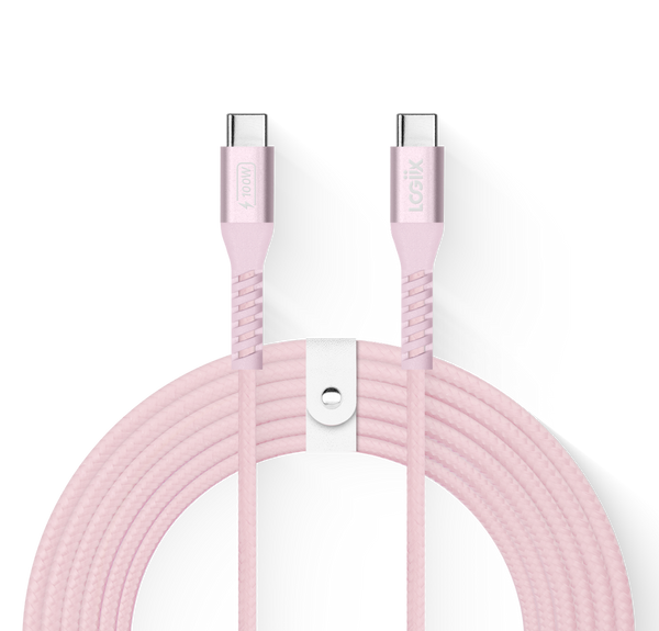 LOGiiX Vibrance Braid 100W XL 3M USB-C to USB-C - Blush