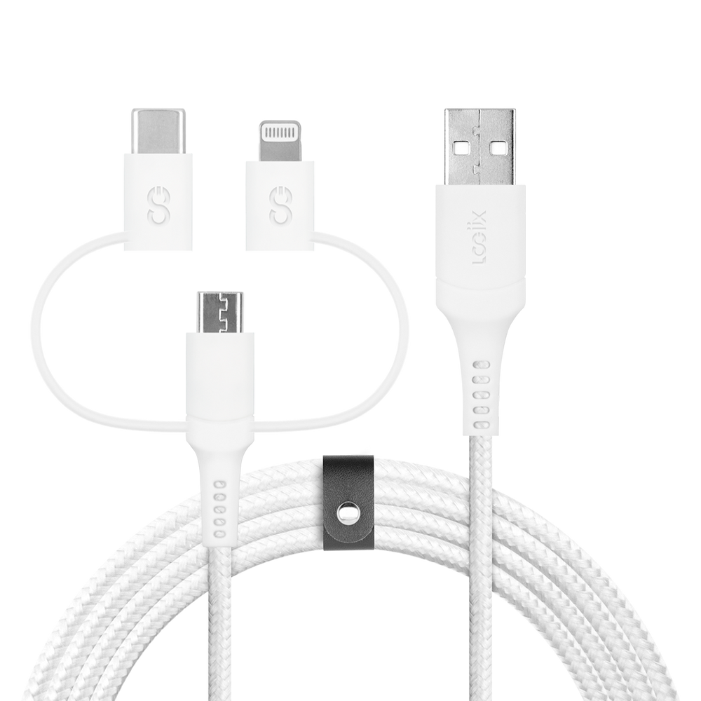 LOGiiX 3 in 1 Multi Cable 1.5M USB-A to Micro USB/USB-C/Lightning - White