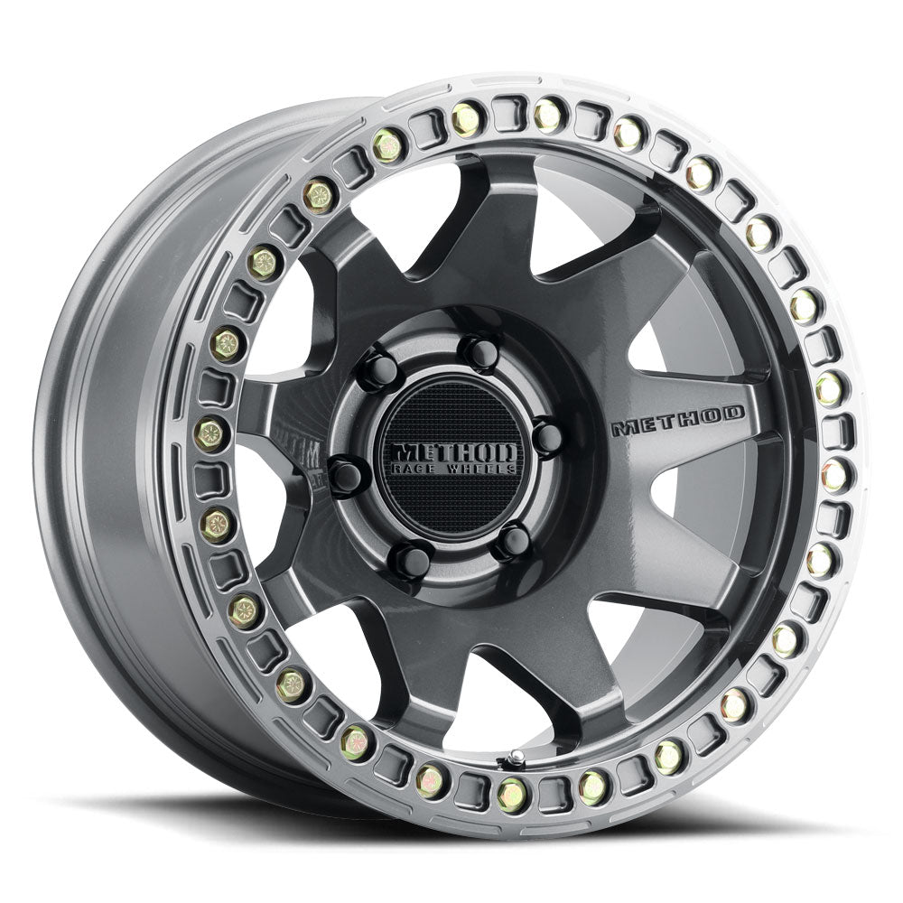 Method Race Wheels Mr108 Beadlock 17X9 44Mm Offset 6X5.5 106.25Mm Cb Gloss Titanium with Hardware Kit (MR10879060844B)
