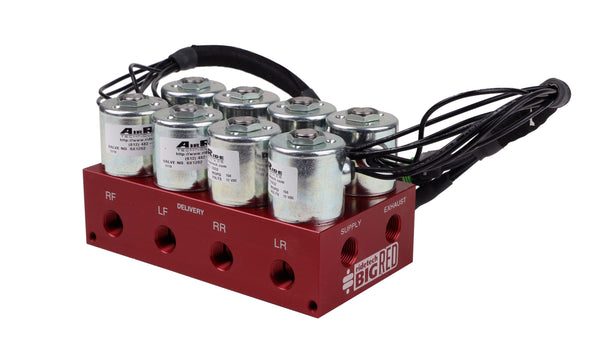 Ridetech Suspension BigRed 4-Way valve with 3/8" NPT ports.