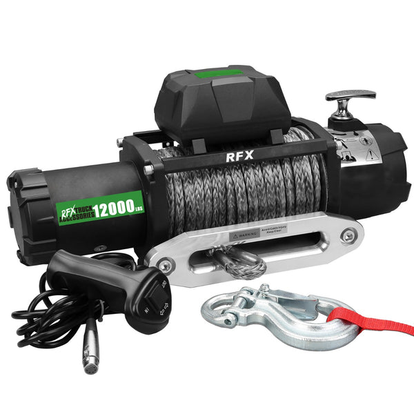 RFX 12000lbs Winch w/100ft Synthetic Rope 6.0hp Series Wound Motor Roller Fairlead (12000lbs, 6.0hp, Synthetic Rope)