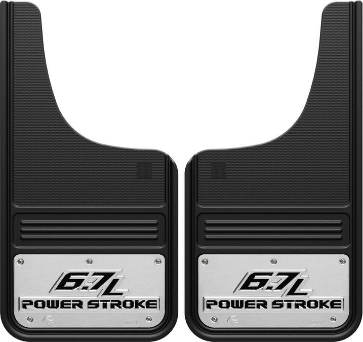 Truck Hardware Mudflap Pair Gatorback Universal 12x23l Moon Cut in6.7L Power Strokein Logo - Stainless Steel (TH-GA1223CUTP-2)
