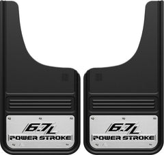 Truck Hardware Mudflap Pair Gatorback Universal 12x23l Moon Cut in6.7L Power Strokein Logo - Stainless Steel (TH-GA1223CUTP-2)