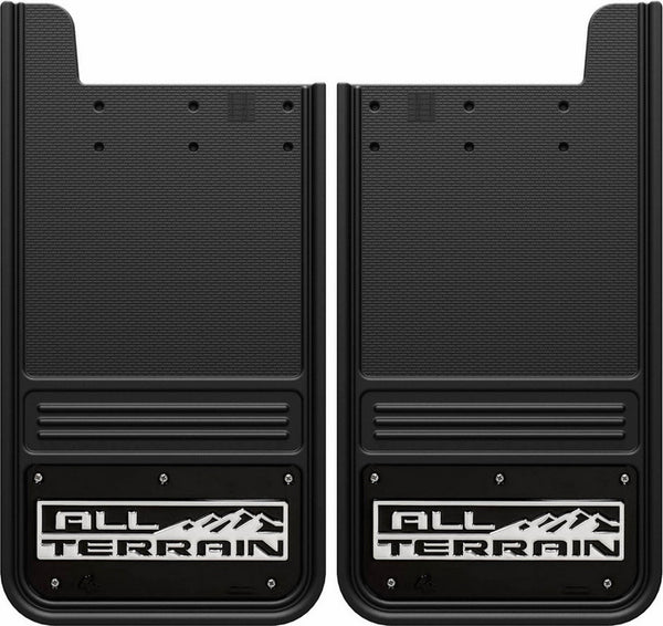 Truck Hardware Garde-boue Gatorback universels 12x23 (paire), noir/enveloppant, logo « All Terrain » - inox (TH-GB1223A-W)