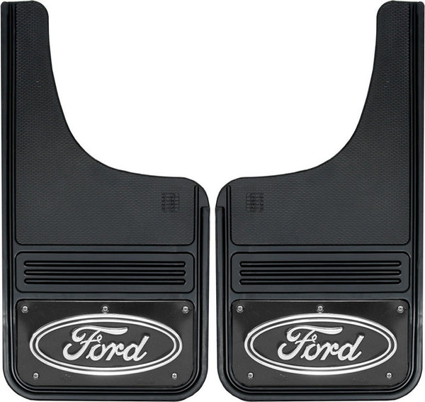 Truck Hardware Garde-boue Gatorback 12x23 (paire) à découpe en croissant, noir/enveloppant, logo ovale noir Ford - inox (TH-GB1223CUTF-FULL)