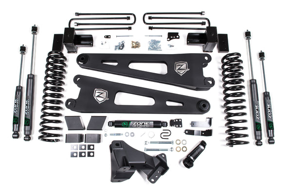 Zone Offroad 4" Lift Kit with Radius Arm — Gas, Block Kit With Factory Overload, Nitro Series — 2017-2019 Ford F-250/F-350 Super Duty, 4WD (ZONF105N)